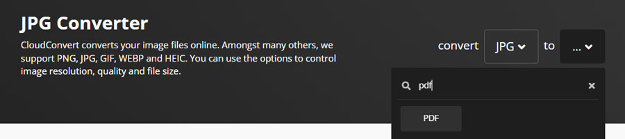 Cloudconvert PDF conversion process, step 1