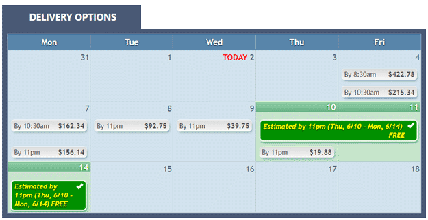 Rush Printing Delivery Calendar
