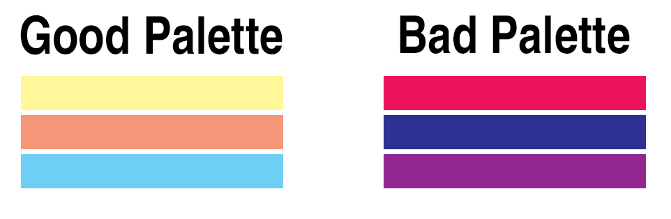 example illustration of a good color palette and a bad palette